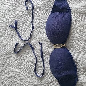Glittery blue gold bikini strapless or halter